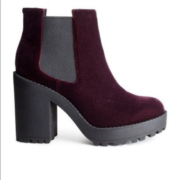 H&M Shoes - H&M Burgundy Velvet Ankle Boots. Sz 7